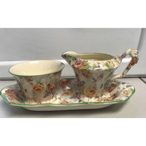 James Kent Chintz Dish Creamer & Sugar Bowl Set Of 3 England Floral